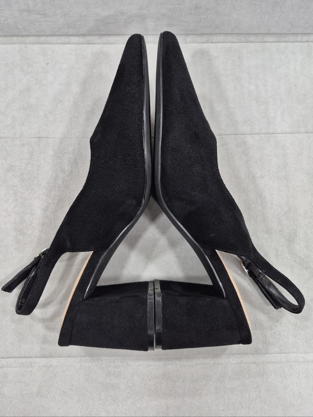 Mostrin sling back pumps women's 38.5 US 8 black suede point toe block heels - Picture 7 of 13